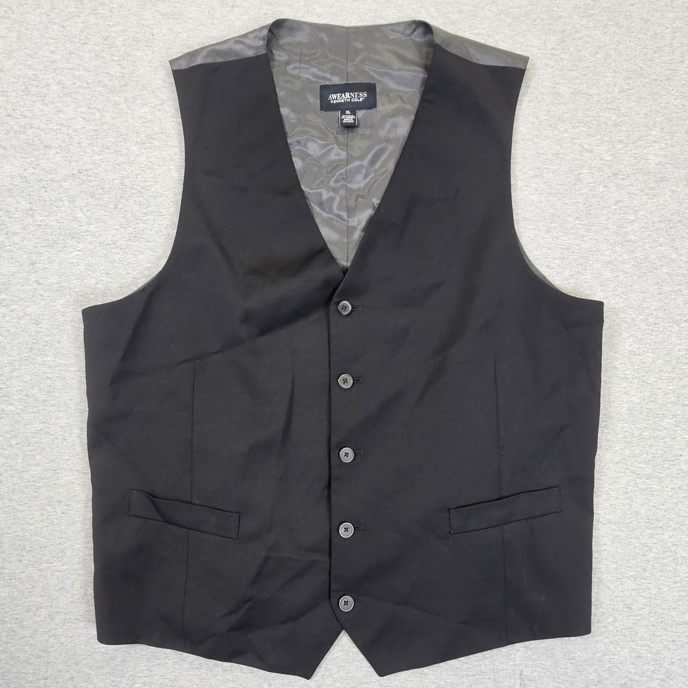 Awearness Kenneth Cole Mens XL Black Wool Blend Stretch Suit Vest Waistcoat